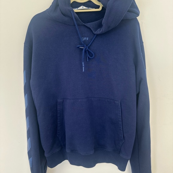 Off-White Arrows Diagonal Hoodie Navy Blue 2021 Virgil Abloh Size XL Rare - Picture 2 of 6